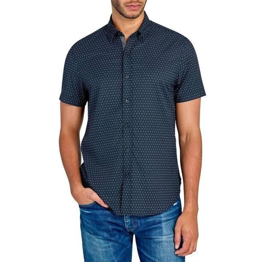 WRK Work Rest Karma Men’s XL Slim Fit Navy Blue Microdot SS Reworked Shirt Soft